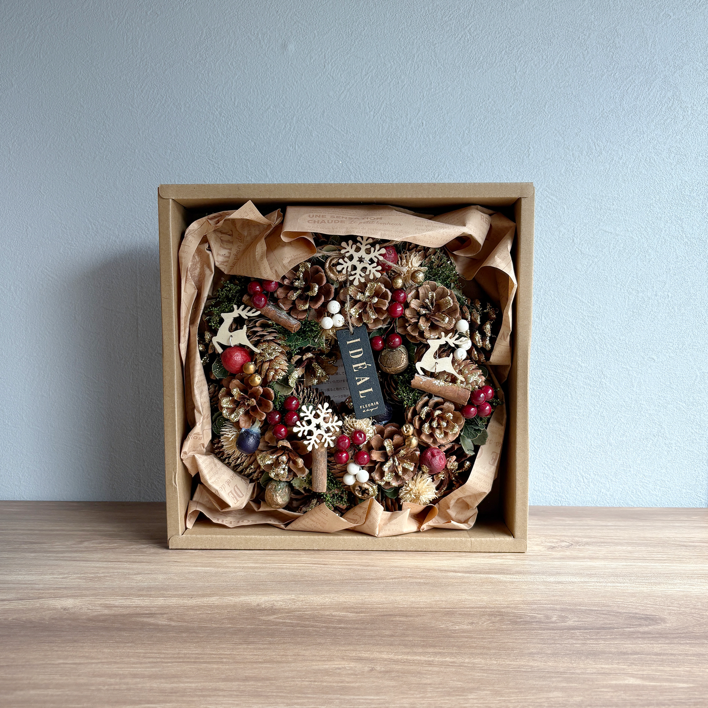 【フェイクグリーン】期間限定販売　クリスマス ナチュラルリースM - Christmas wreath