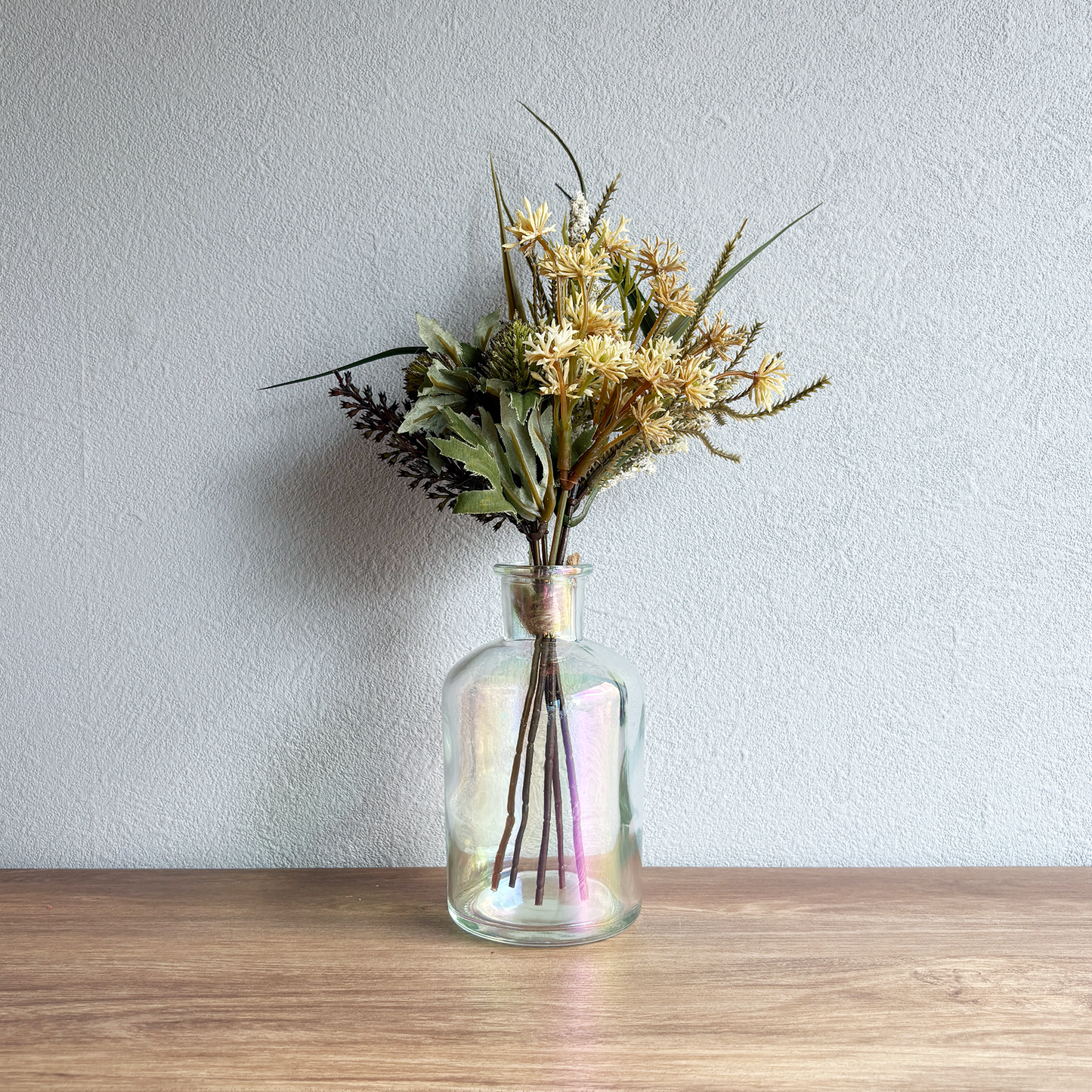 【造花】ドライナチュラル ＆ オーロラガラス  Bouquet & Vaseセット