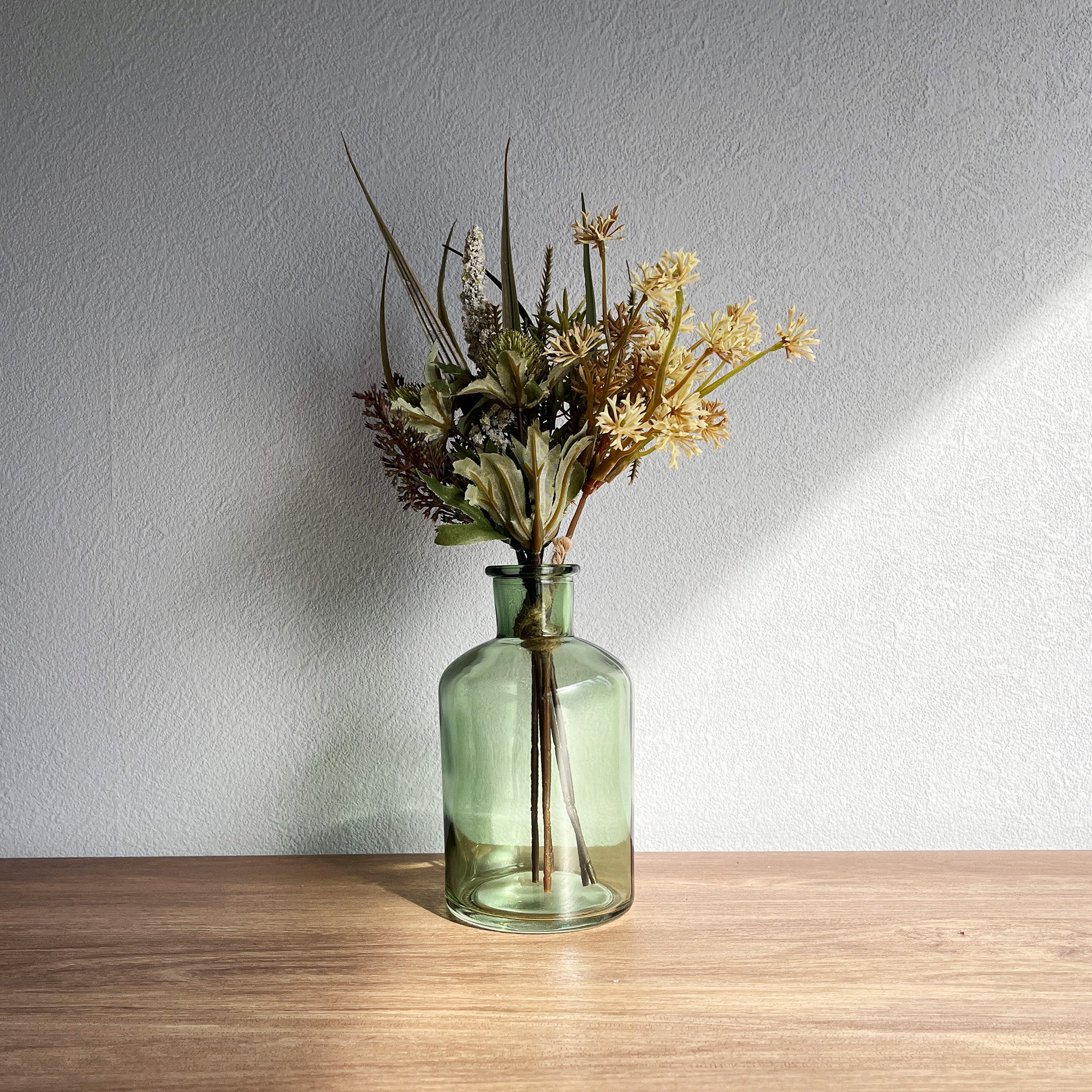 造花】ドライナチュラル ＆ スモーキーグリーンガラス Bouquet & Vase